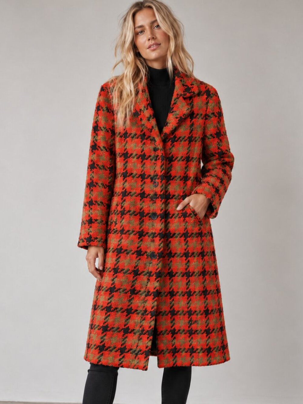 J.CREW Nalya Italian Wool Houndstooth Car Coat Tweed Orange Green Brown XS EUC